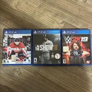 PS4 Game Bundle: NHL 21, The Show 18, WWE 2K19